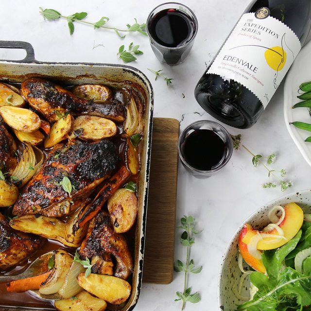 Red Wine Roast Chicken with Thyme & Crispy Kipfler Potatoes