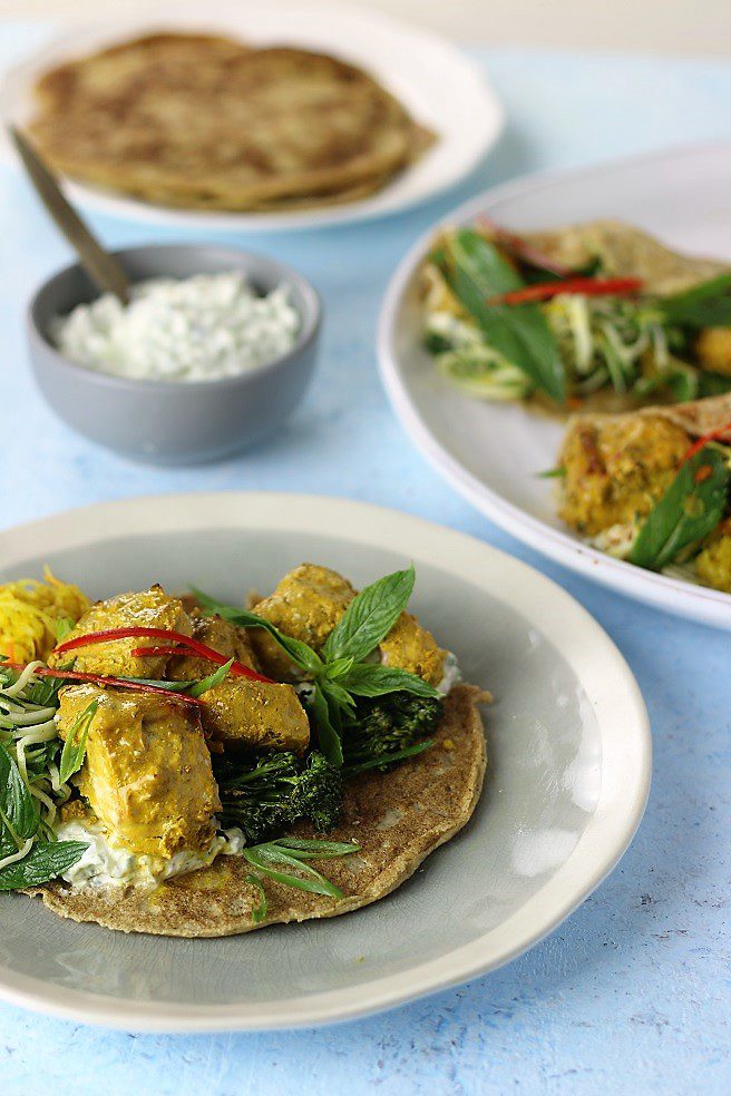 Gluten free Low Carb Flat bread with tandoori fish