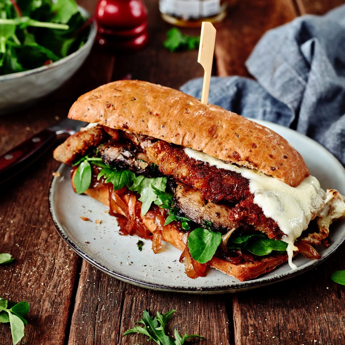 Italian crumbed porcini steak sandwich (panino)