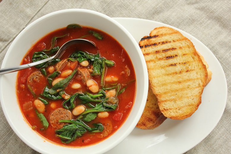 Beef Sausage, bean and spinach soup recipe