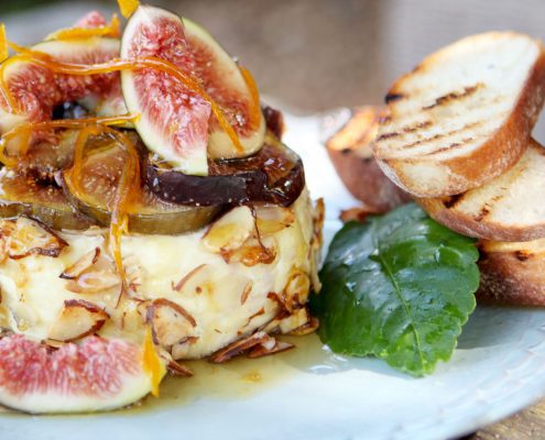 Baked Ricotta with Almonds, Figs and Orange Syrup