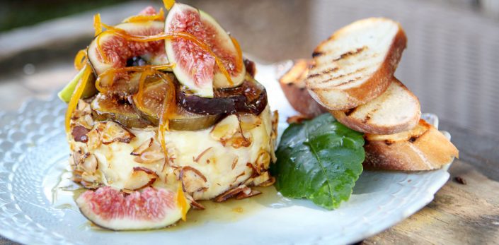 Baked Ricotta with Almonds, Figs and Orange Syrup