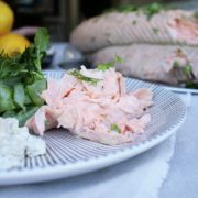 Whole Baked Salmon with Cucumber and Watercress Salad and Caper Crème