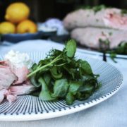 Whole Baked Salmon with Cucumber and Watercress Salad and Caper Crème