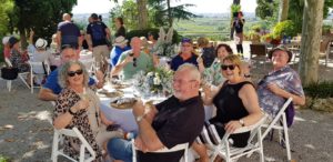 Enjoying lunch and a glass or two