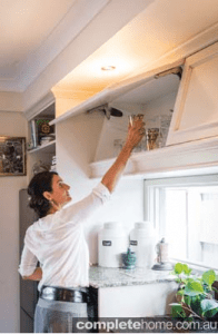 At home with Chef Dominique Rizzo - Dominique's overhead kitchen cupboards. 