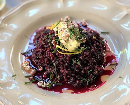 Beetroot & Fennel Sorghum Risotto, Cashew Dill Cheese, Lemon Scented Popped Sorghum (Vegan / Gluten Free / Low Carb)