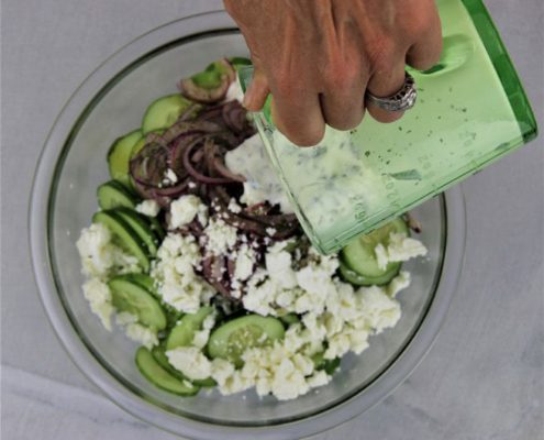 Mixing the salad