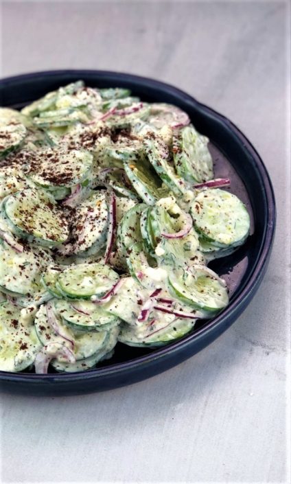 Cucumber, pikled onion and feta yoghurt salad