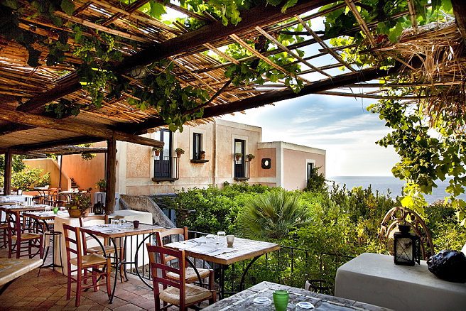 Restaurant, Hotel Signum, Malfa, Salina Island, Aeolian islands, Sicily, Italy